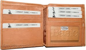 Men's Genuine Leather Bifold Wallet, Tan Center-piece Hipster Credit Card case - Image 9