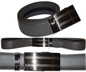 Men’s Gray Real Leather Belt XL Automatic lock Dress & Casual belt Fashion belt