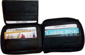 Men's Zip around Leather wallet 9 credit card ID space suede lined interior new