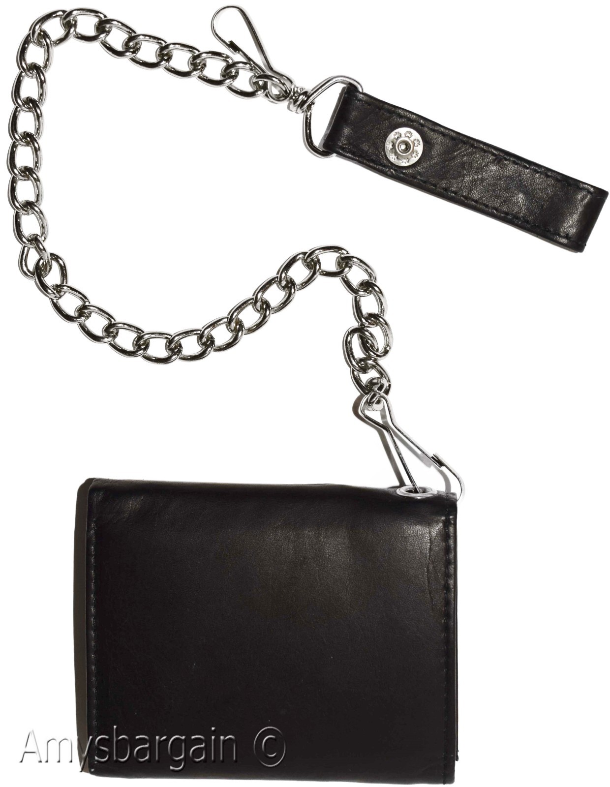 Men's genuine leather trifold chain wallet motorcycle trucker biker black wallet - Image 11