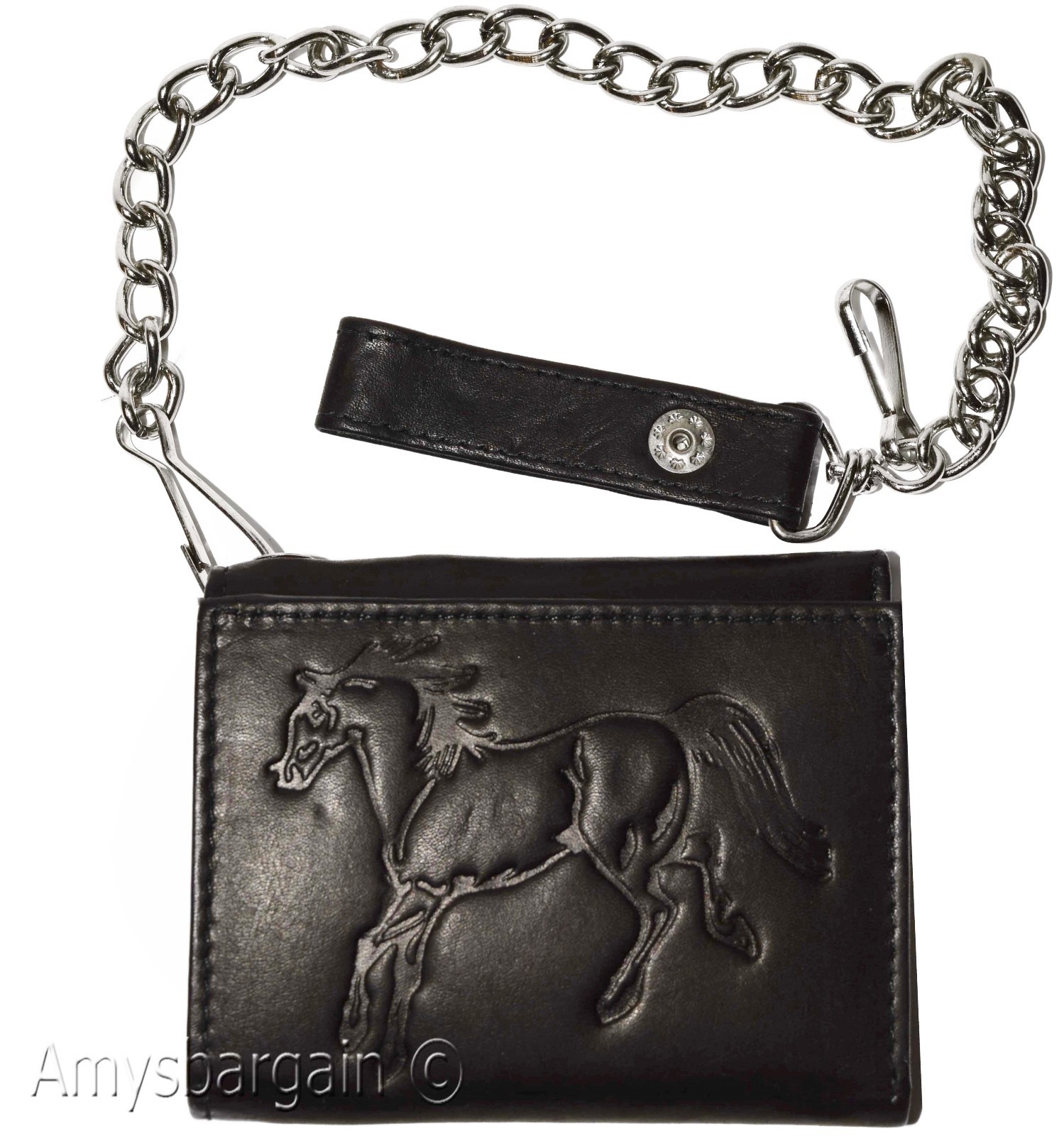 Men's genuine leather trifold chain wallet motorcycle trucker biker black wallet - Image 4