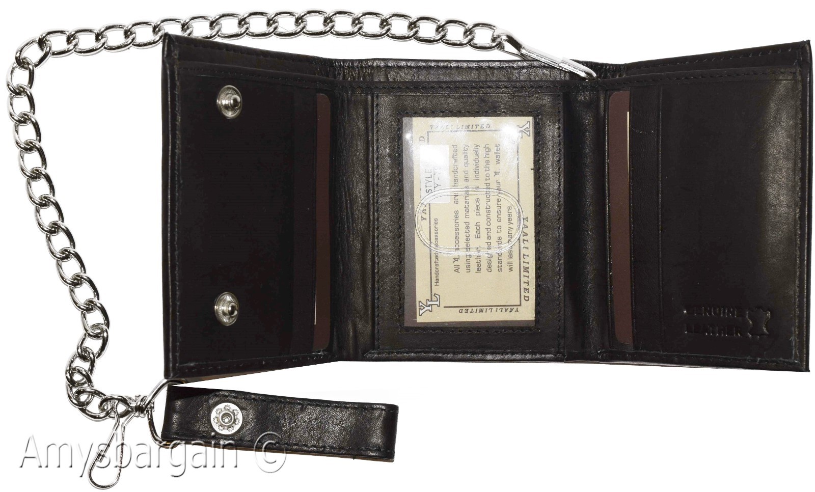 Men's genuine leather trifold chain wallet motorcycle trucker biker black wallet - Image 6