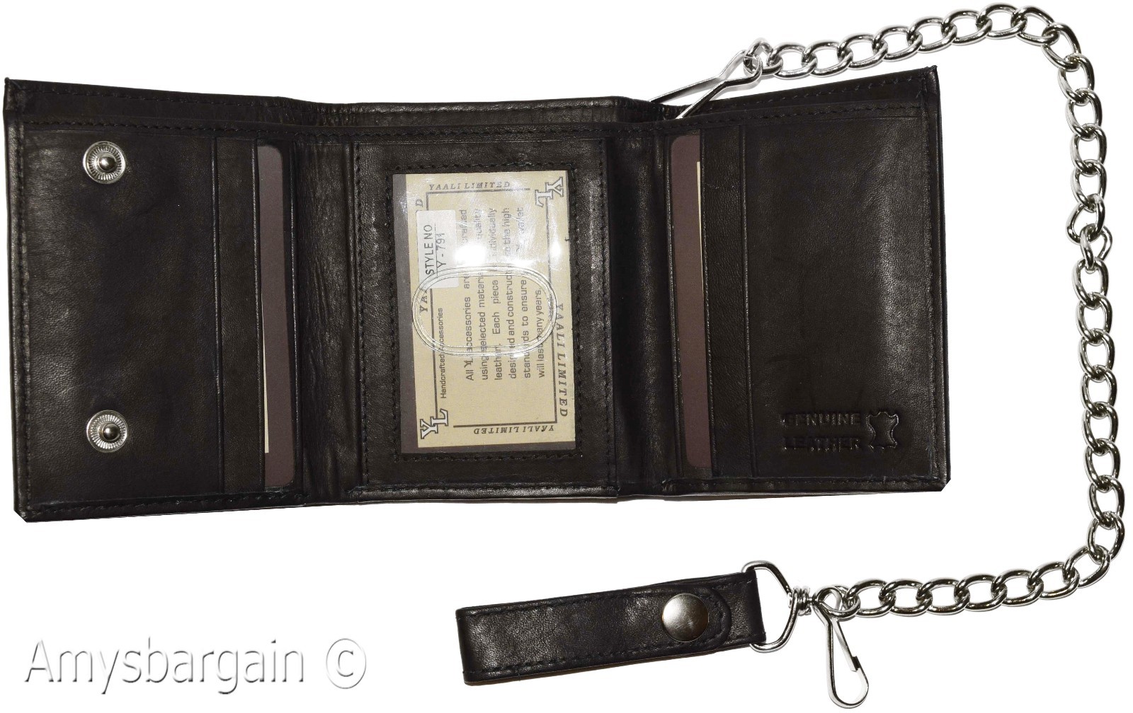 Men's genuine leather trifold chain wallet motorcycle trucker biker black wallet - Image 7