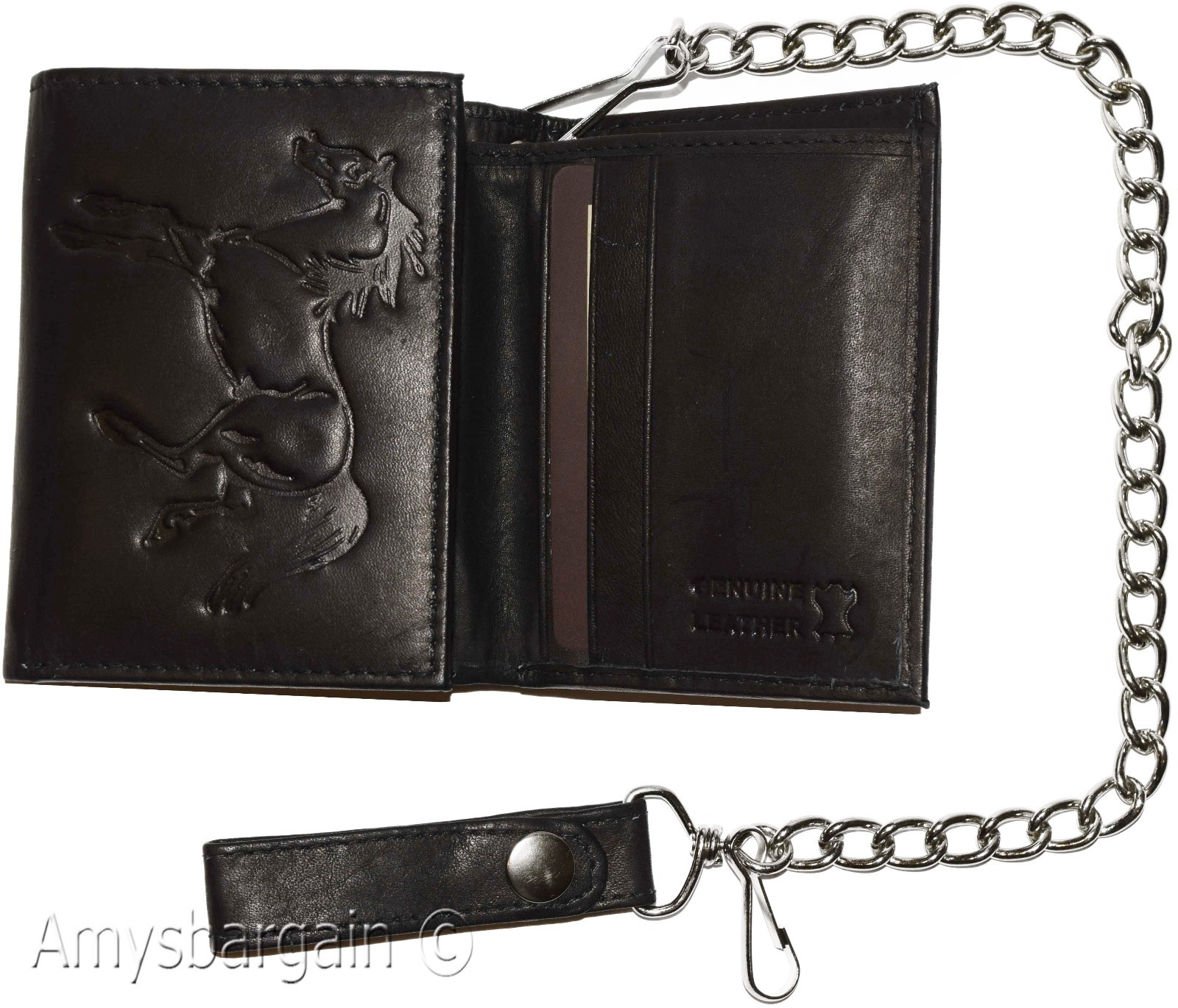 Men's genuine leather trifold chain wallet motorcycle trucker biker black wallet - Image 8