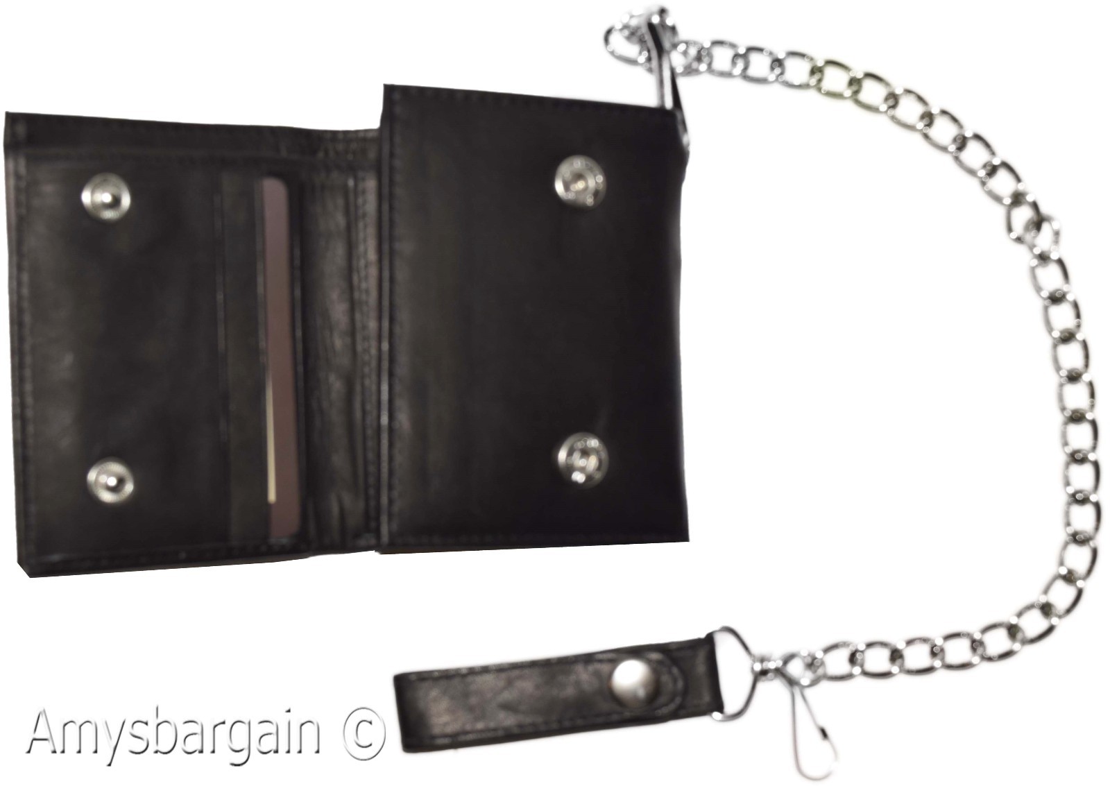 Men's genuine leather trifold chain wallet motorcycle trucker biker black wallet - Image 9