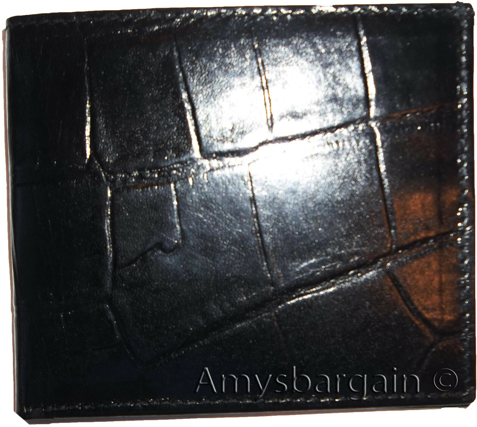 New Crocodile Skin Printed Leather man's bi fold wallet 2 bill slots 6 card 1 ID - Image 12