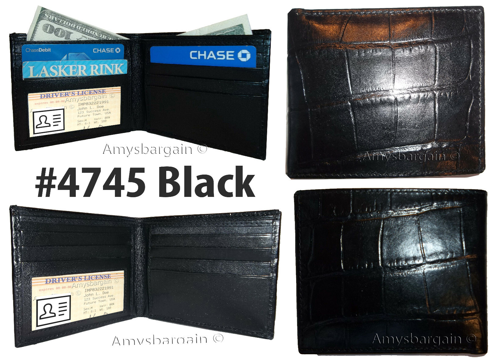 New Crocodile Skin Printed Leather man's bi fold wallet 2 bill slots 6 card 1 ID