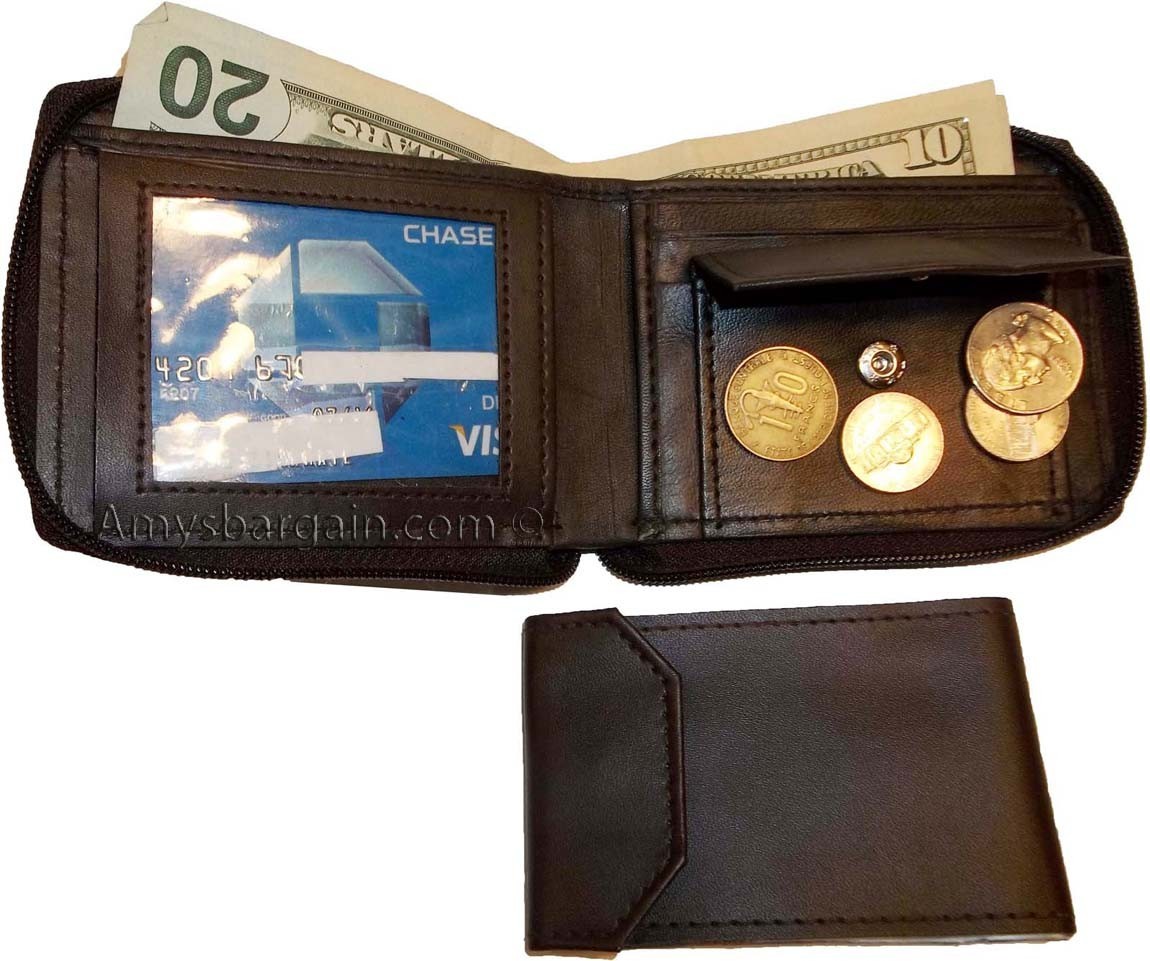 New Zip around man's Leather wallet change purse mini photo holder ID window nwt - Image 3