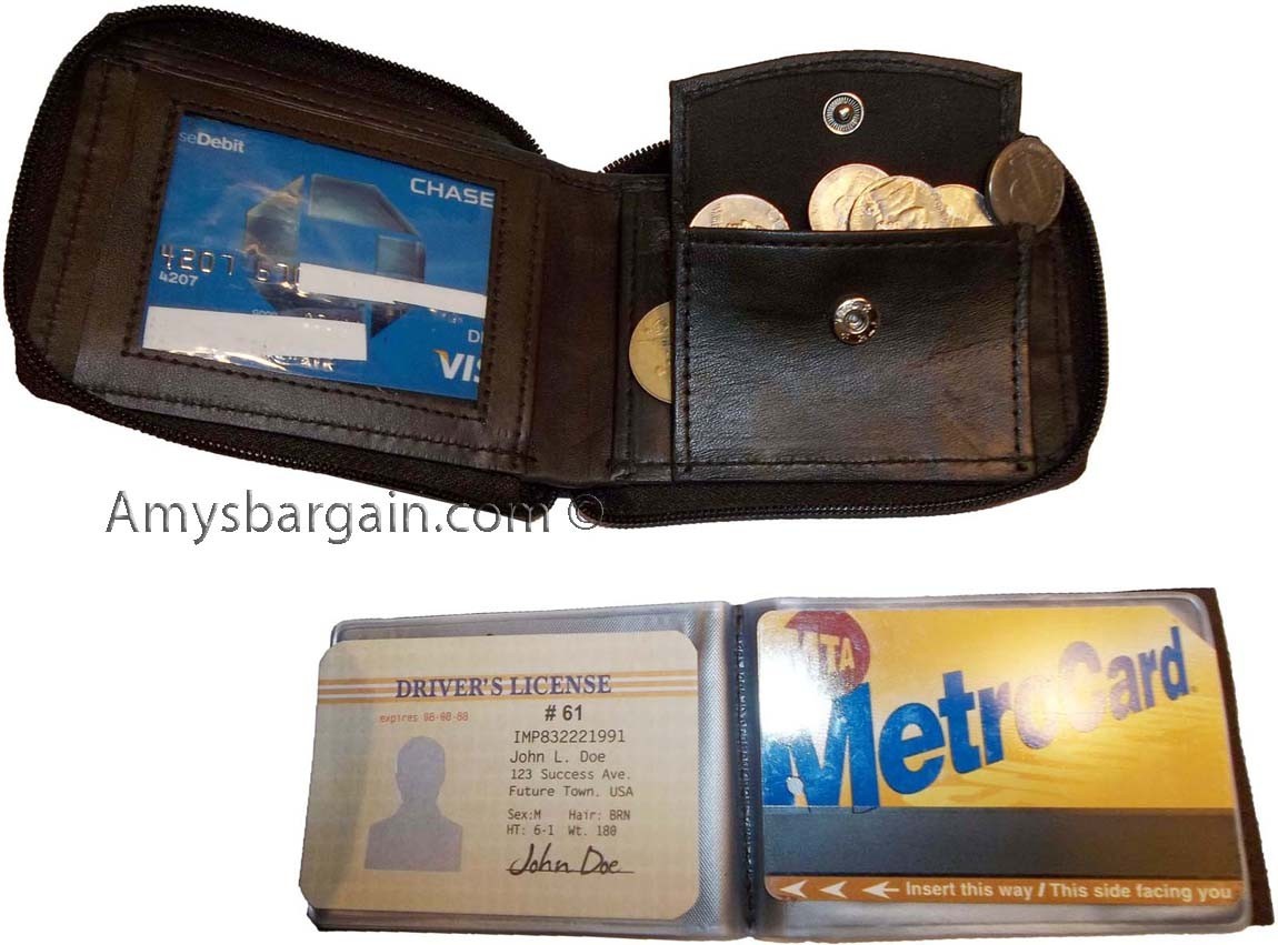 New Zip around man's Leather wallet change purse mini photo holder ID window nwt - Image 5