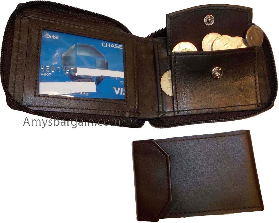 New Zip around man's Leather wallet change purse mini photo holder ID window nwt - Image 6
