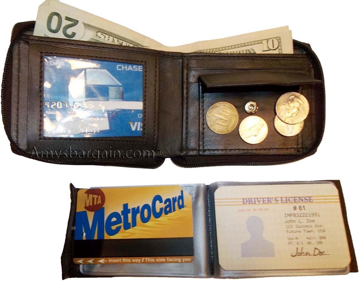 New Zip around man's Leather wallet change purse mini photo holder ID window nwt - Image 8