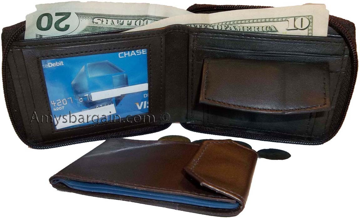 New Zip around man's Leather wallet change purse mini photo holder ID window nwt - Image 9