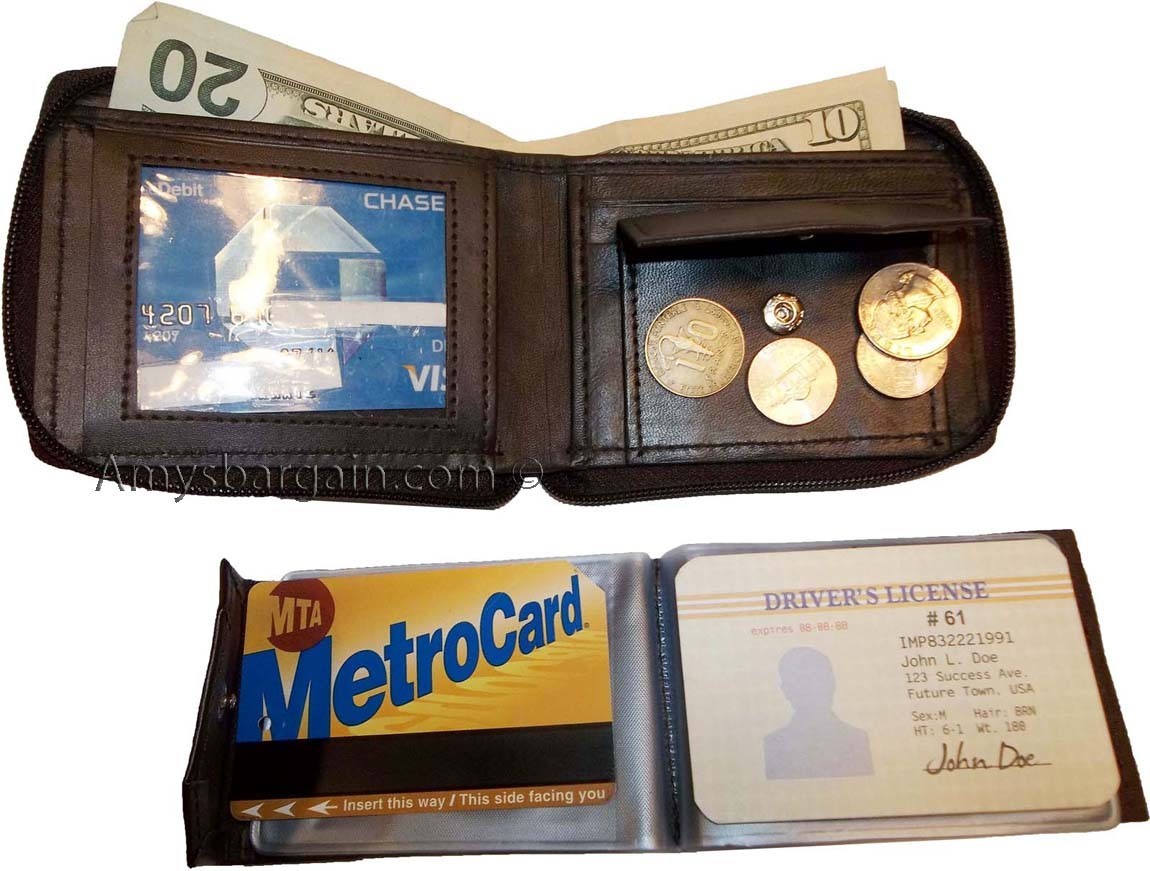 New Zip around man's Leather wallet change purse mini photo holder ID window nwt