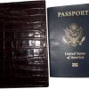 New brown crocodile printed leather passport case wallet credit ATM card case BN