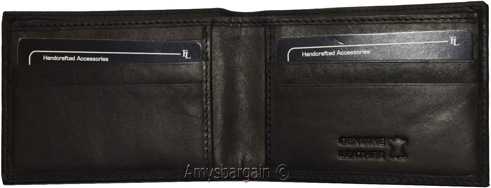 Thin Men's Black Bifold Wallet, Genuine Leather 6 Credit Card Billfold wallet BN - Image 10