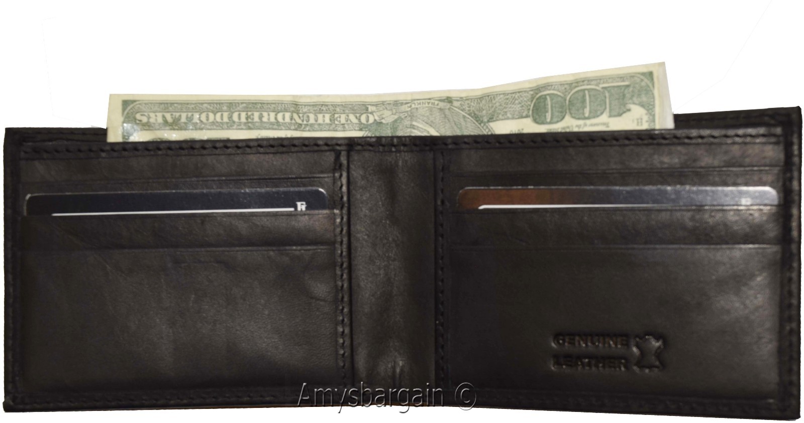 Thin Men's Black Bifold Wallet, Genuine Leather 6 Credit Card Billfold wallet BN