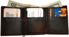 Trifold Leather Man’s wallet 9 card 2 bill slots roomy zip change purse new 1