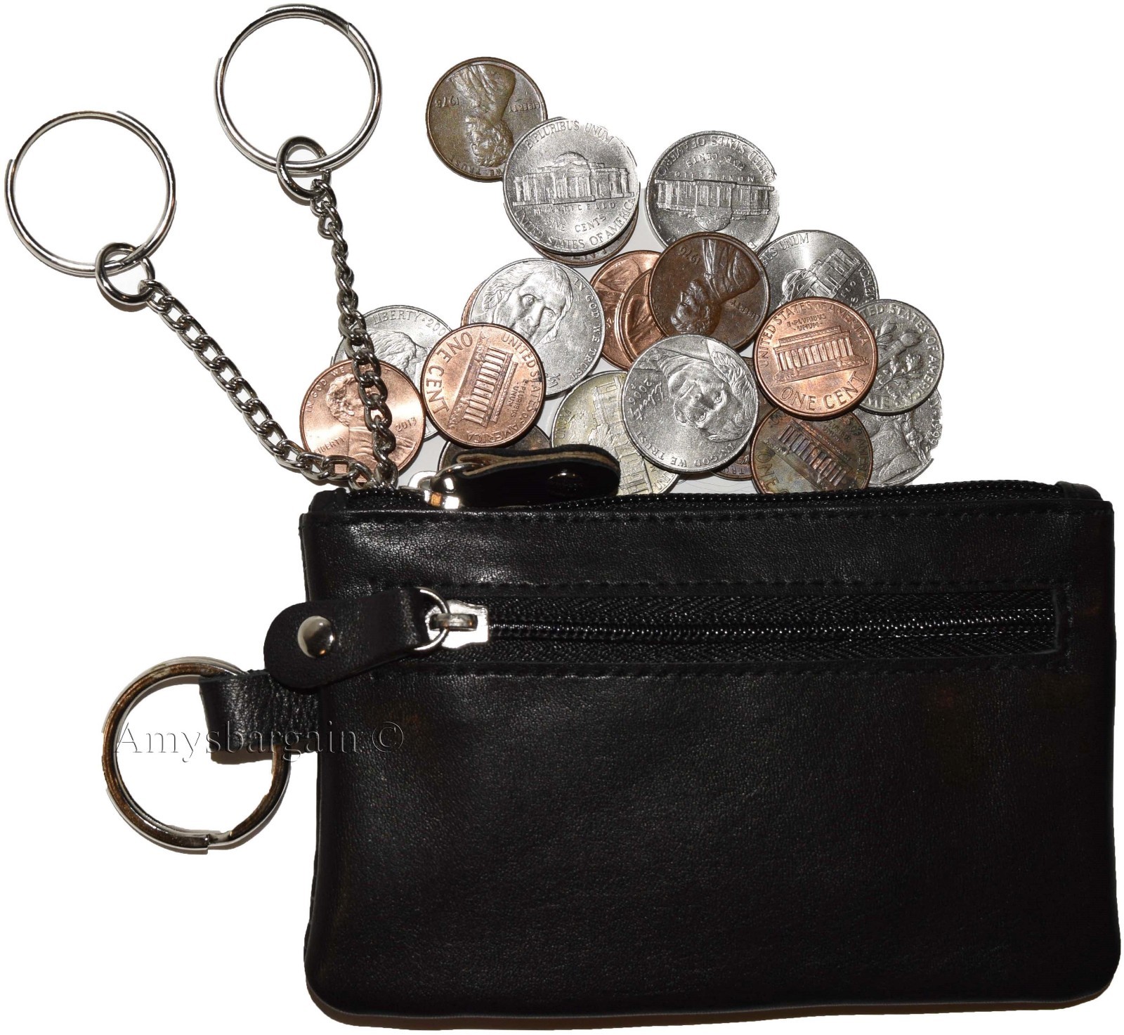 women's leather change purse zip coin wallet coin purse 2 pockets purse key ring - Image 18