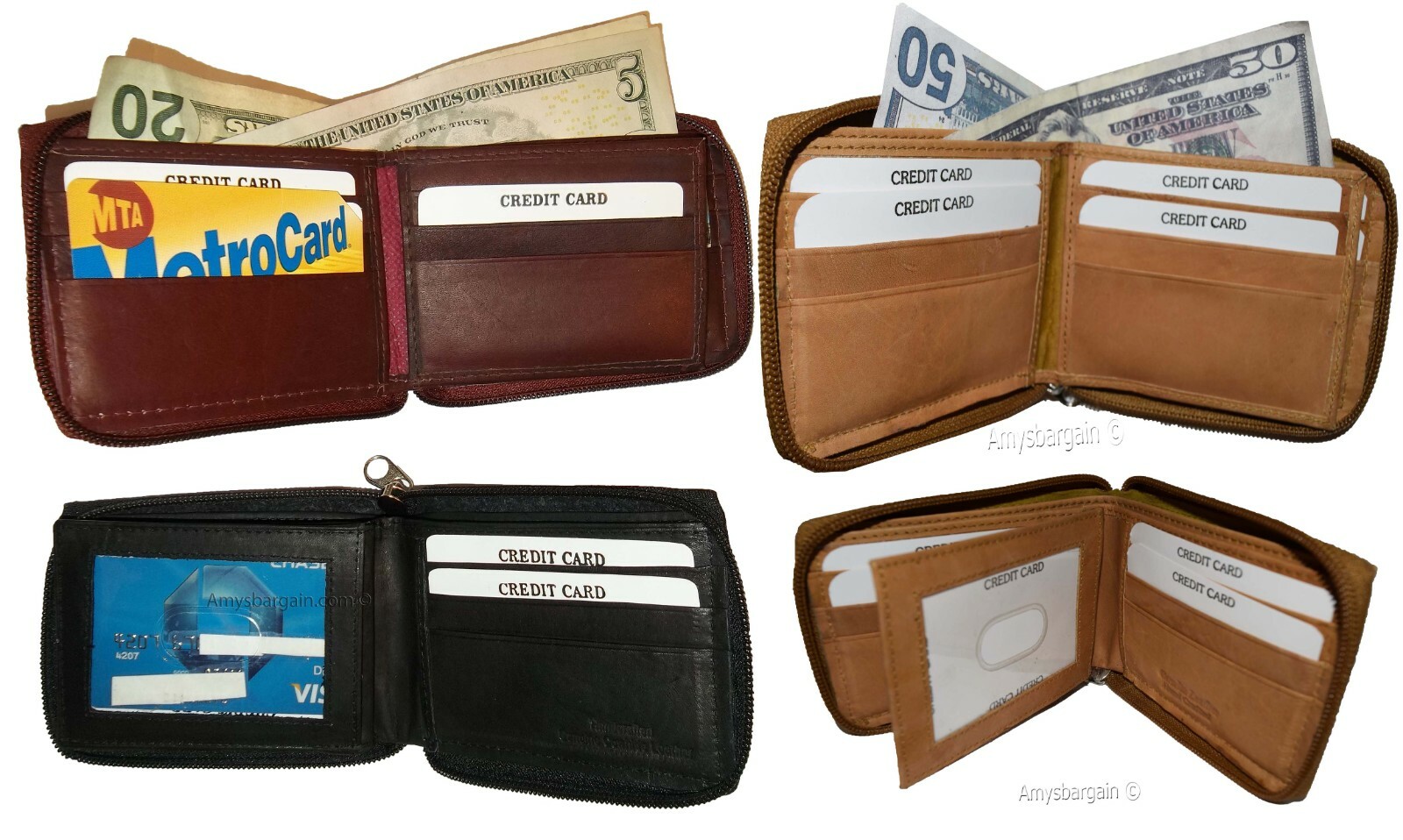 Zip around Man's Leather wallet 9 card, ID, 2 Billfolds wallet for men.New #86 - Image 13