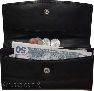 leather checkbook wallet compact wallet cards change bills black wallets bn. - Image 11