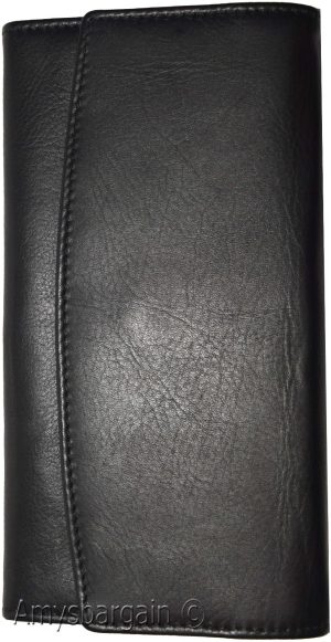 leather checkbook wallet compact wallet cards change bills black wallets bn. - Image 5