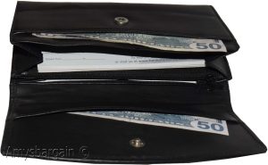 leather checkbook wallet compact wallet cards change bills black wallets bn. - Image 6