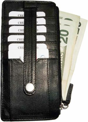 leather slim multiple card organizer credit card bill id wallet zip change purse - Image 12