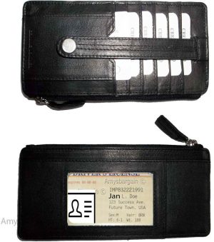 leather slim multiple card organizer credit card bill id wallet zip change purse - Image 3
