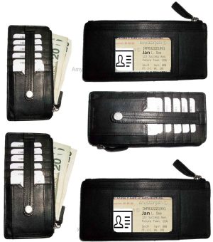 leather slim multiple card organizer credit card bill id wallet zip change purse - Image 5