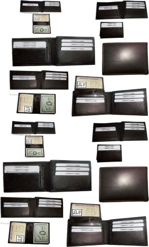 lot of 12 new men's soft leather brown billfold wallet 9 credit atm card 2 id bn