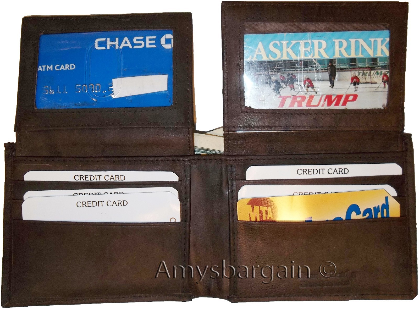 lot of 2 man's wallet bi fold leather wallet 12 credit cards 2 IDs suede lined - Image 11