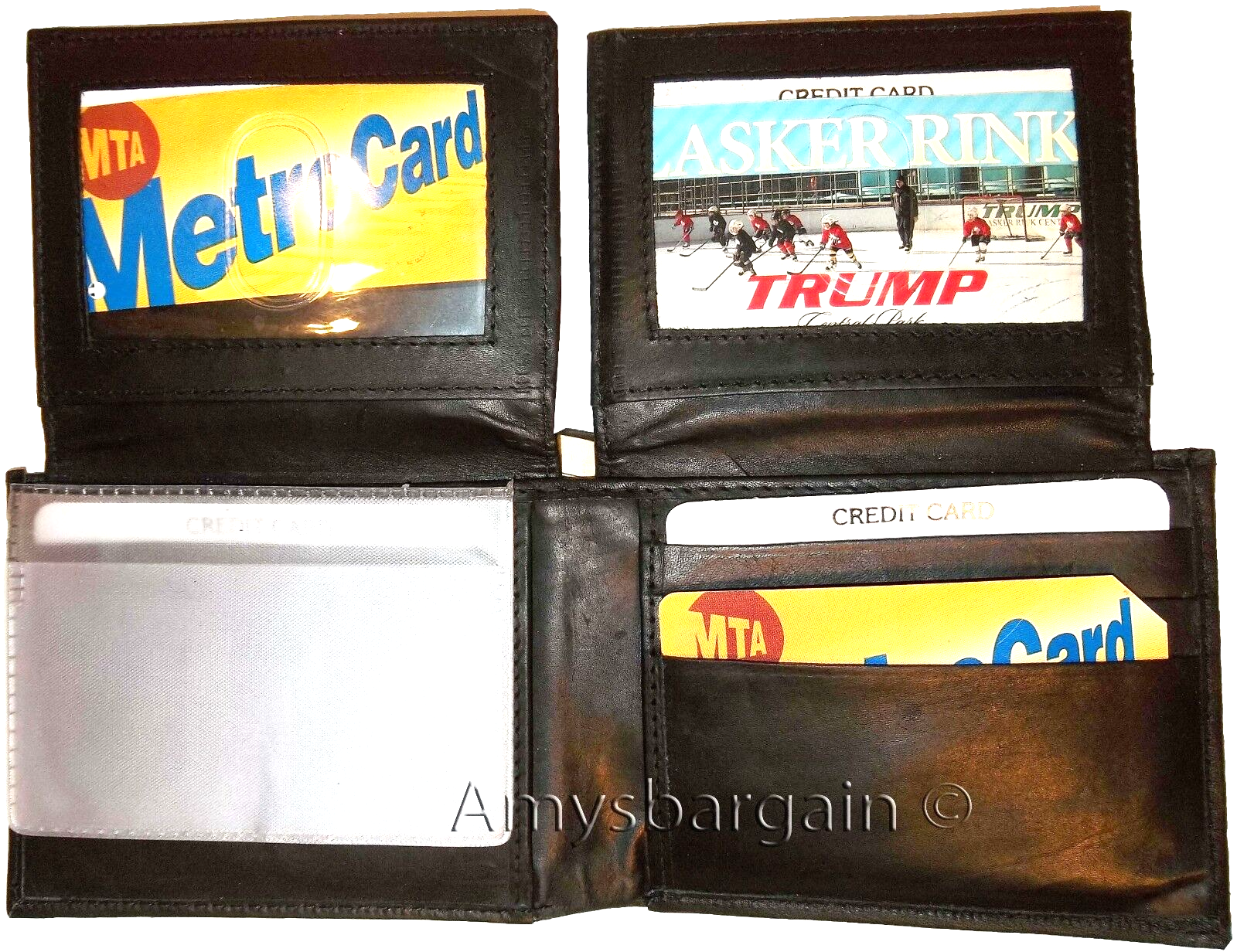 lot of 2 man's wallet bi fold leather wallet 12 credit cards 2 IDs suede lined - Image 4