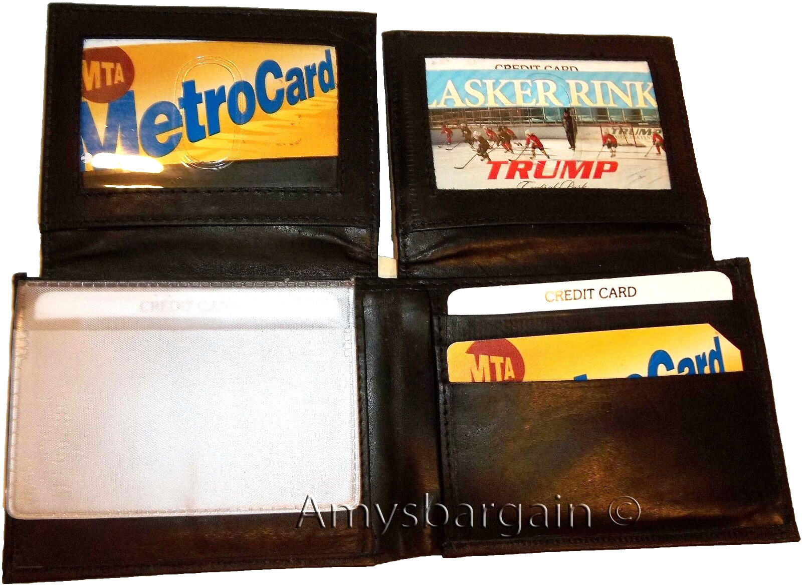 lot of 2 man's wallet bi fold leather wallet 12 credit cards 2 IDs suede lined - Image 5