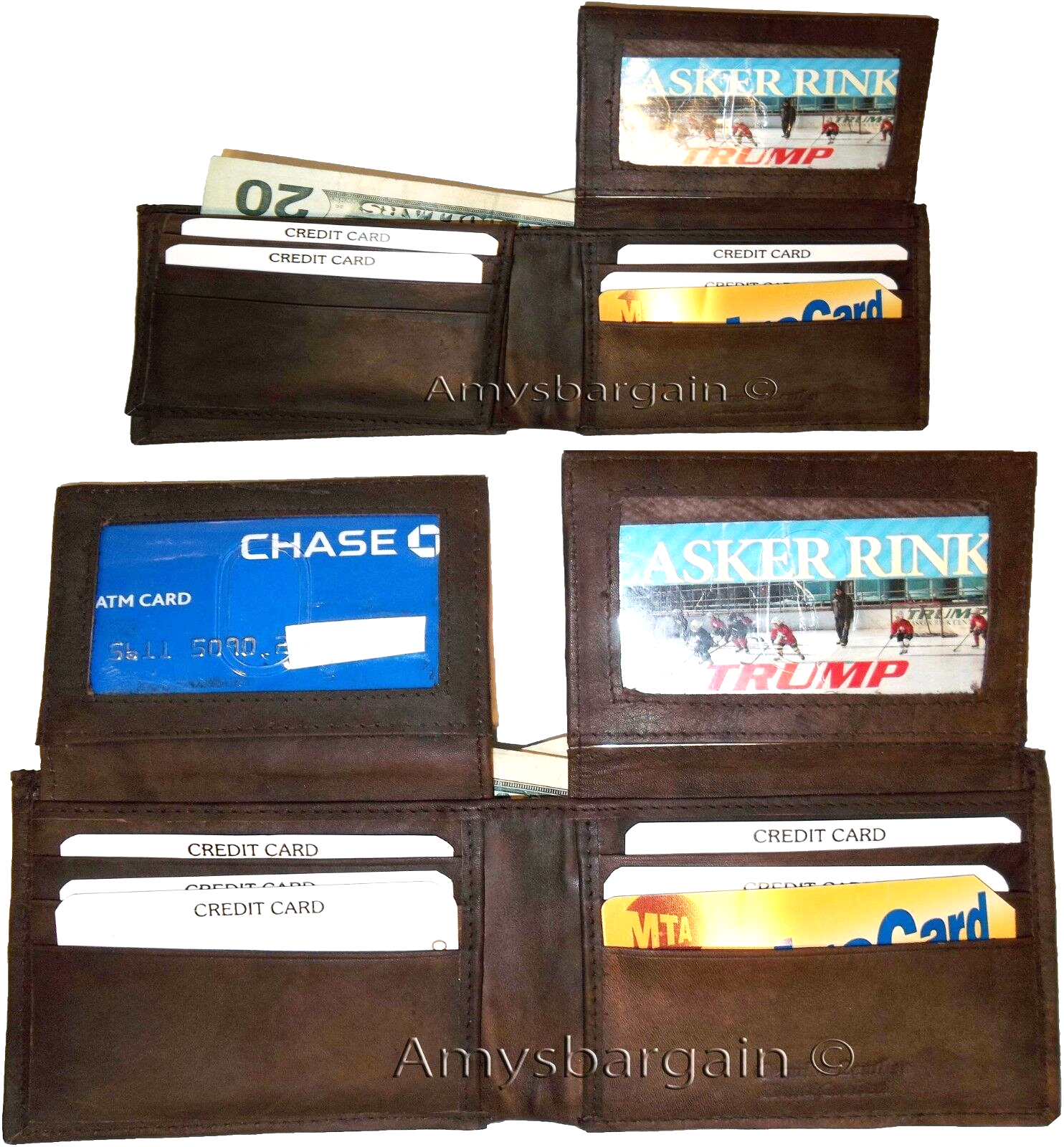 lot of 2 man's wallet bi fold leather wallet 12 credit cards 2 IDs suede lined