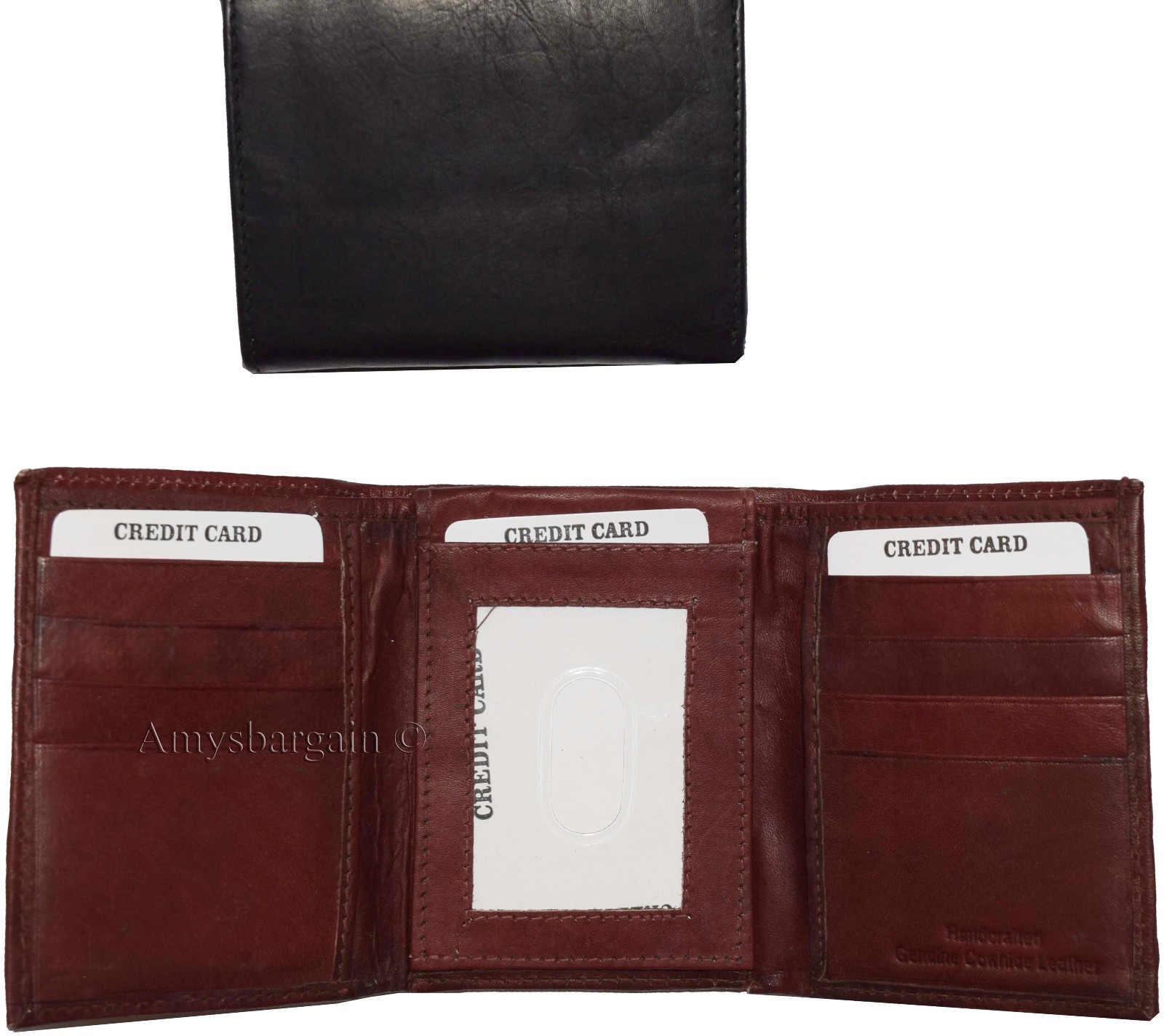lot of 2 new men's trifold leather wallet, 3 id center piece men's billfold - Image 12