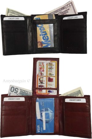 lot of 2 new men's trifold leather wallet, 3 id center piece men's billfold - Image 13