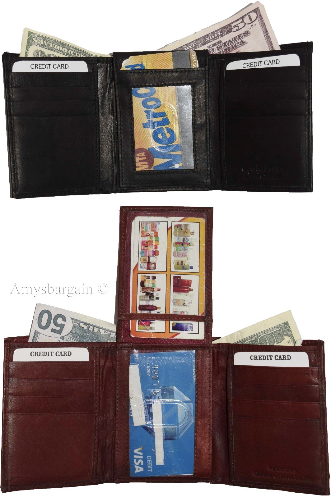 lot of 2 new men's trifold leather wallet, 3 id center piece men's billfold - Image 13