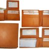 lot of 4 man's bifold leather new tan wallet 12 credit cards 2 ids 2 bill slots