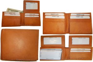 lot of 4 man's bifold leather new tan wallet 12 credit cards 2 ids 2 bill slots