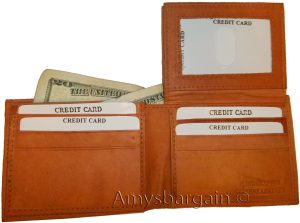 lot of 4 man's bifold leather new tan wallet 12 credit cards 2 ids 2 bill slots - Image 4