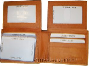 lot of 4 man's bifold leather new tan wallet 12 credit cards 2 ids 2 bill slots - Image 9