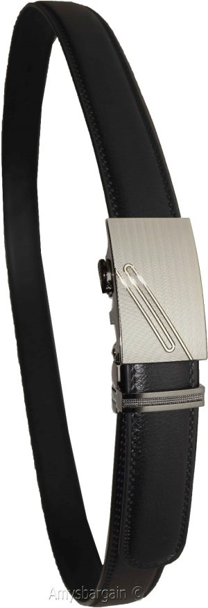 new men's belt leather dress belt w/ auto lock sliding buckle XL belt length - Image 11