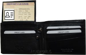 rfid men's leather wallet bifold genuine leather 3 billfold 2 id new in box - Image 3