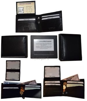 rfid men's leather wallet bifold genuine leather 3 billfold 2 id new in box