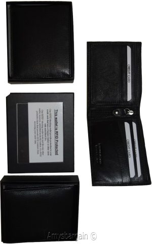 rfid men's leather wallet bifold genuine leather 3 billfold 2 id new in box - Image 9