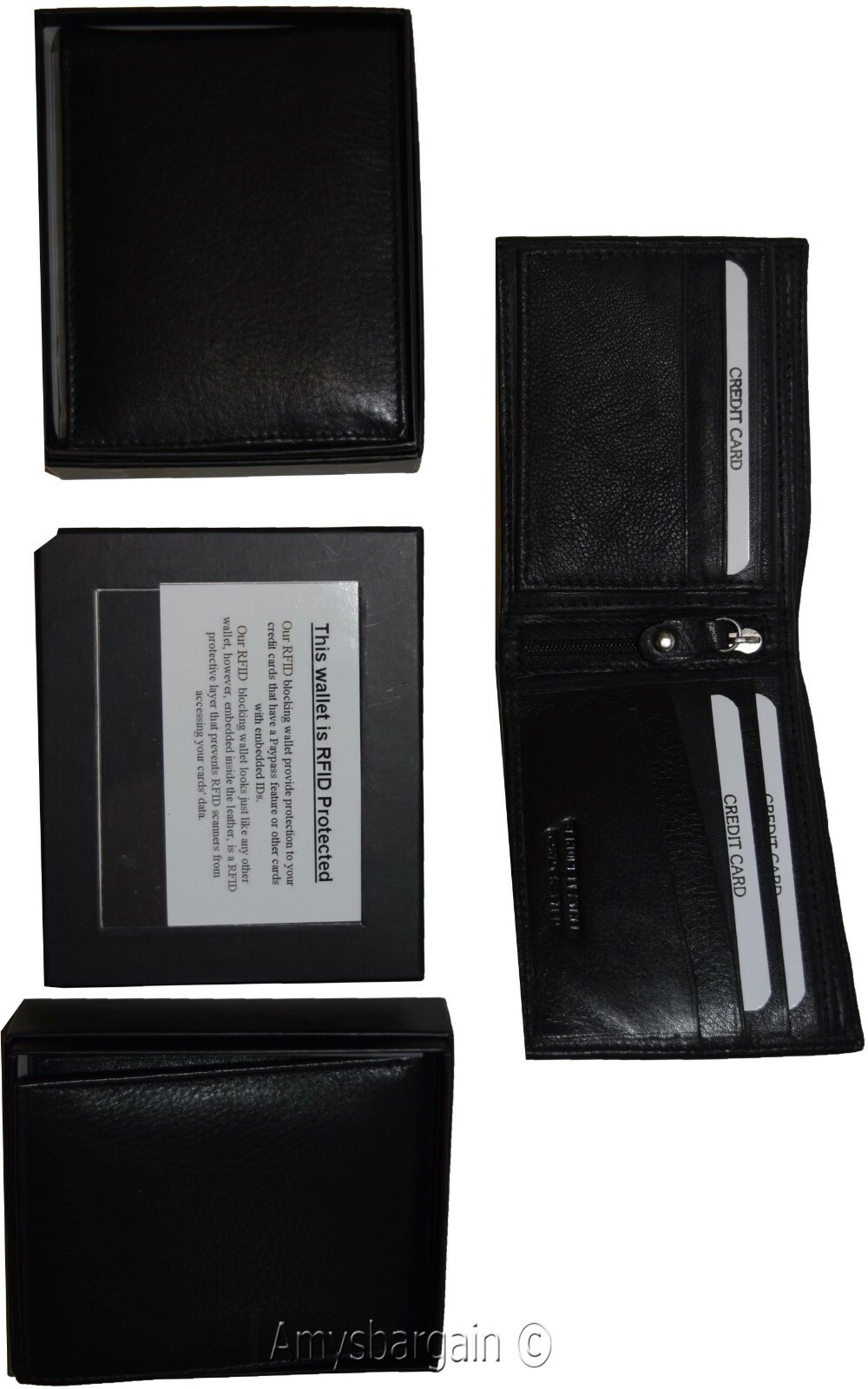 rfid men's leather wallet bifold genuine leather 3 billfold 2 id new in box - Image 9