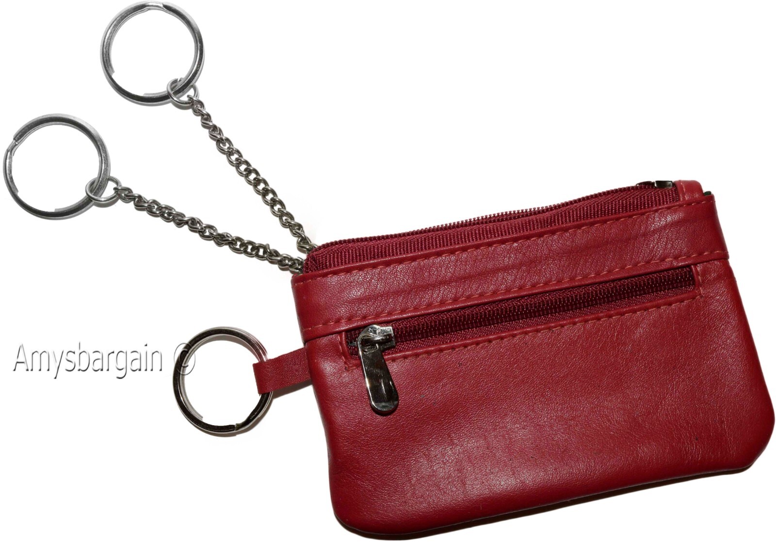 women's leather change purse zip coin wallet coin purse 2 pockets purse key ring - Image 13