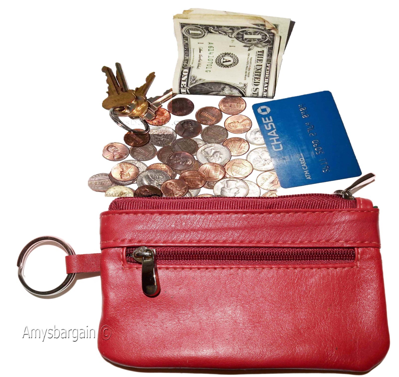 women's leather change purse zip coin wallet coin purse 2 pockets purse key ring - Image 15