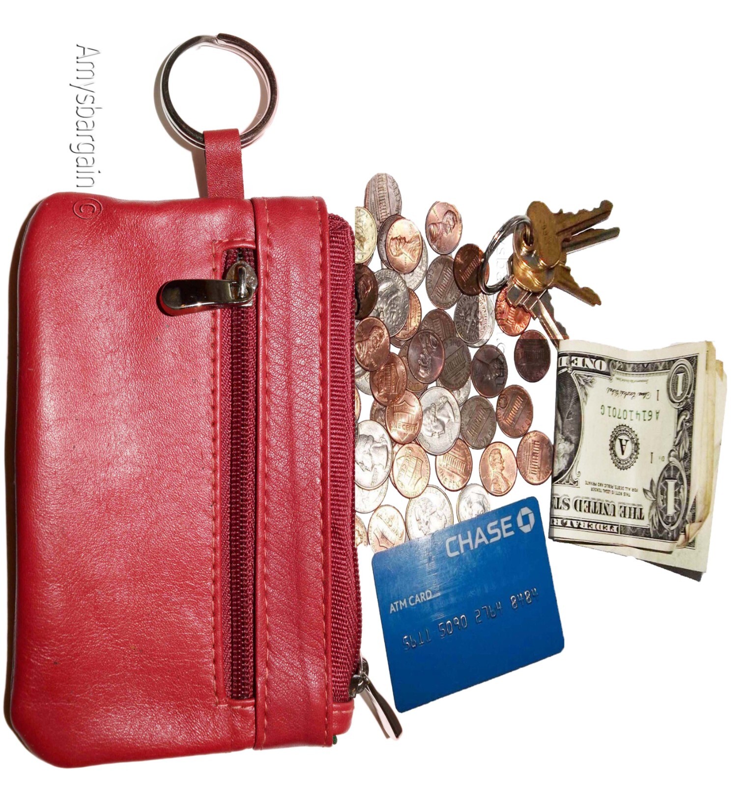 women's leather change purse zip coin wallet coin purse 2 pockets purse key ring - Image 16