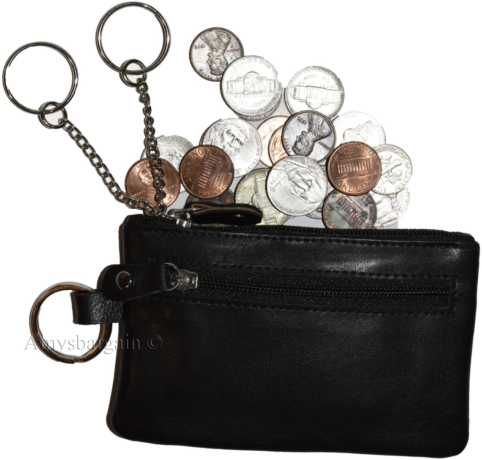 women's leather change purse zip coin wallet coin purse 2 pockets purse key ring - Image 8
